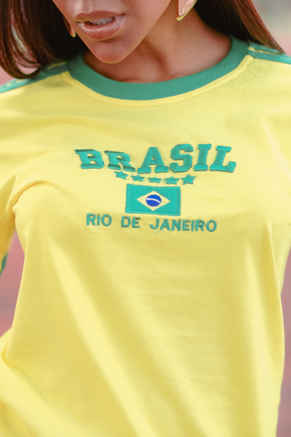 T-shirt Bordada Bicolor 3 listras Brasil