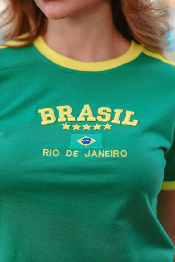 T-shirt Bordada Bicolor 3 listras Brasil