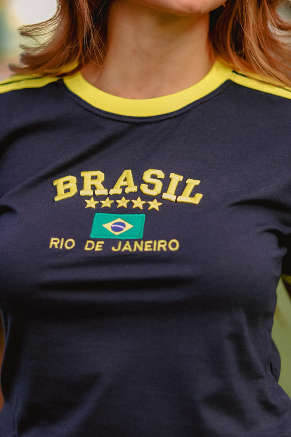T-shirt Bordada Bicolor 3 listras Brasil