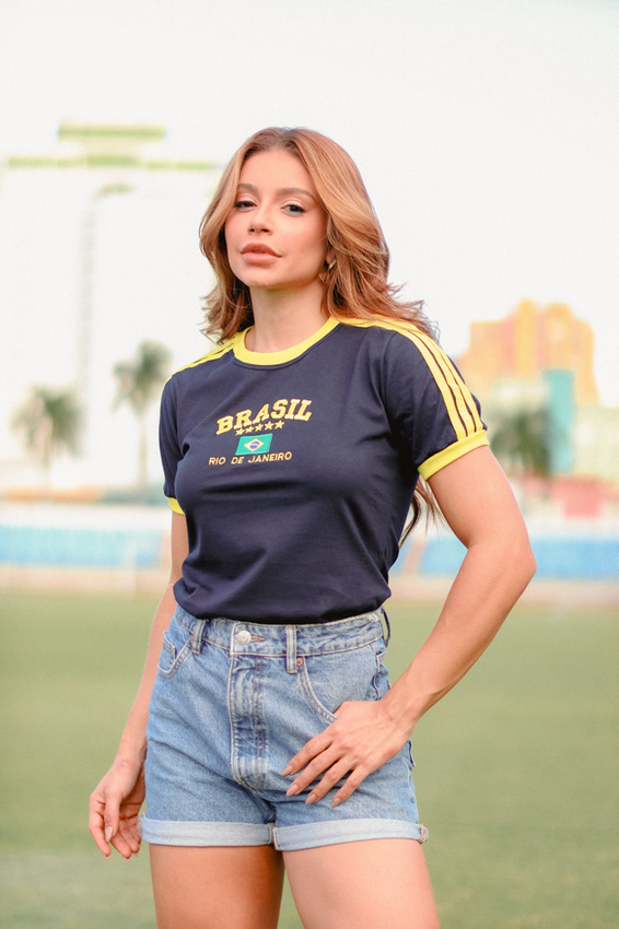 T-shirt Bordada Bicolor 3 listras Brasil